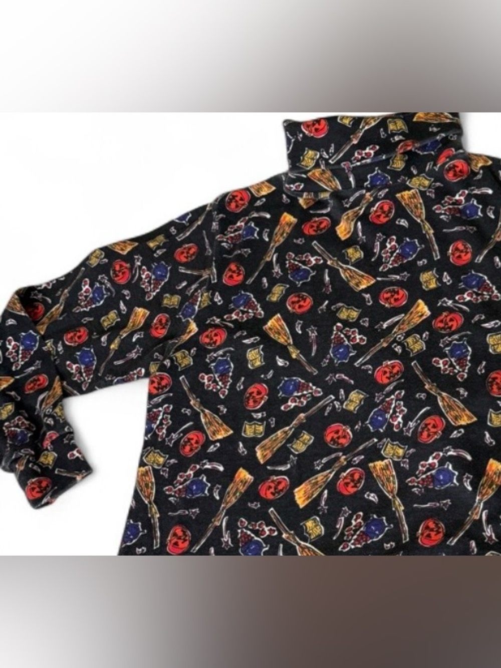 Retro 90s Karen Scott Halloween turtleneck pumpkin broom candy woman small